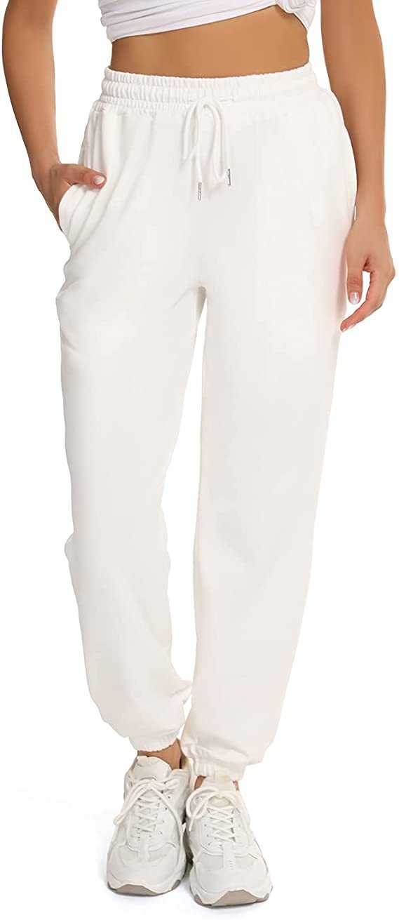 We1Fit Women's Jogger Sweatpants High Waisted Loose Fit Athletic Gym Pants with Pockets