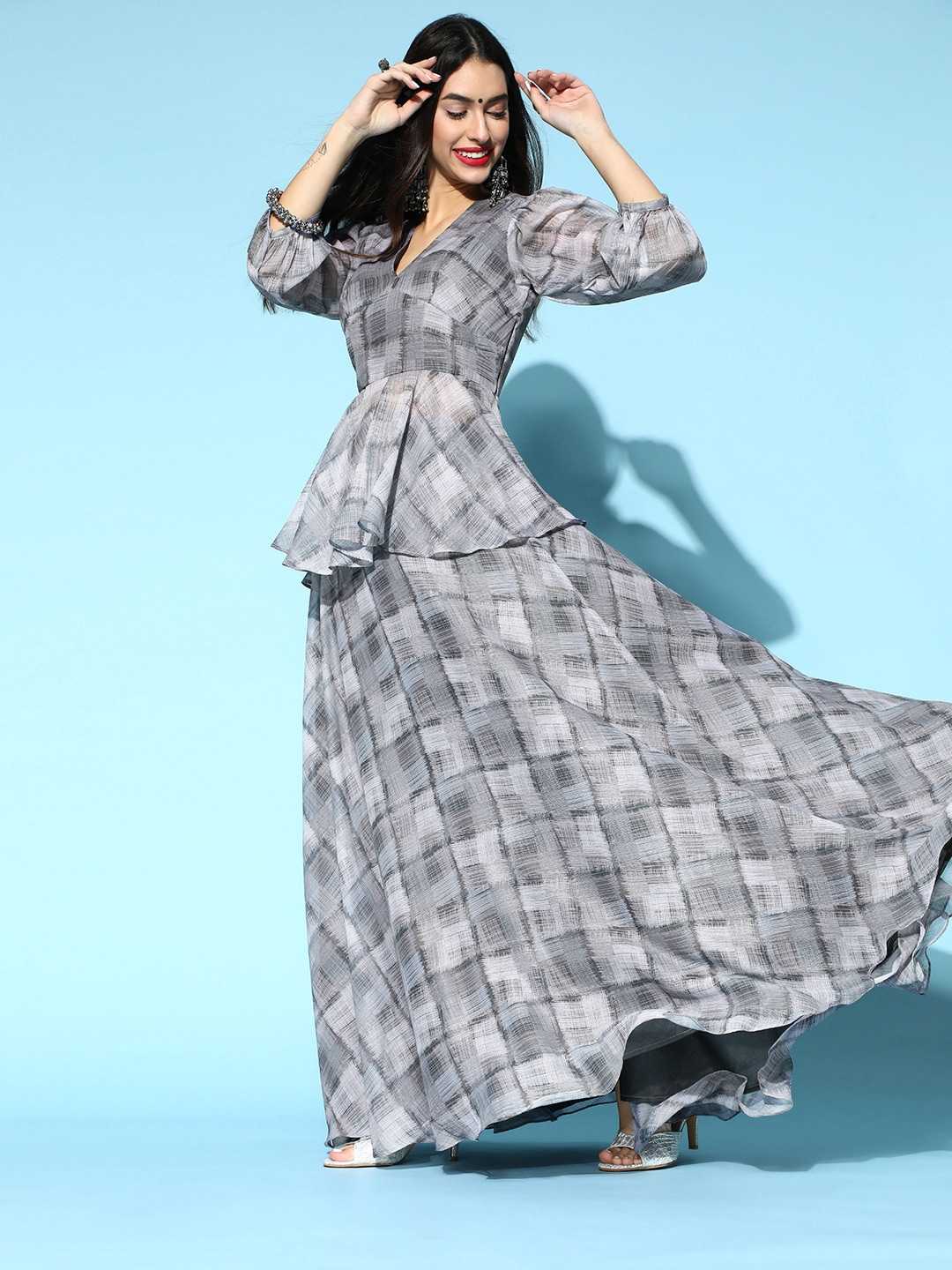 RedRound Grey Printed Semi-Stitched Lehenga Choli