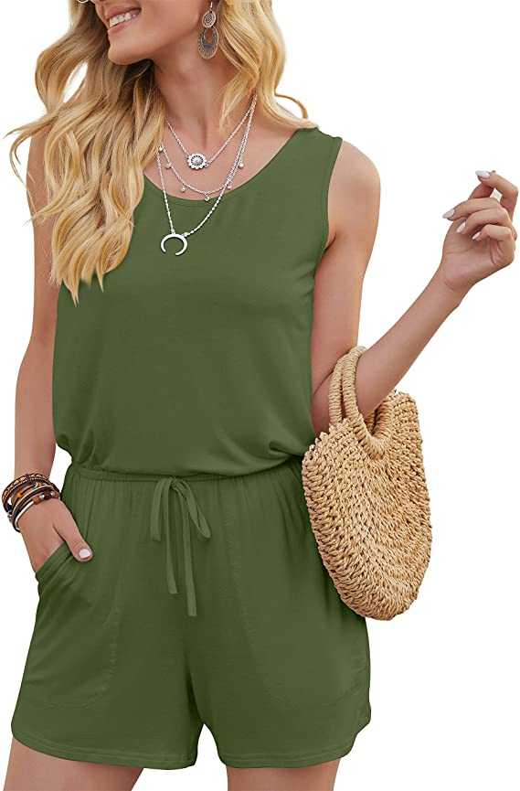 DouBCQ Womens Summer Romper Casual Short Jumpsuits with Pockets
