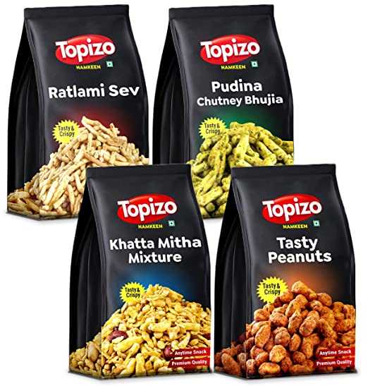 Topizo Namkeen Tasty Peanut, Khatta Meetha Mixture, Pudina Chutni Bhujia, Ratlami Sev